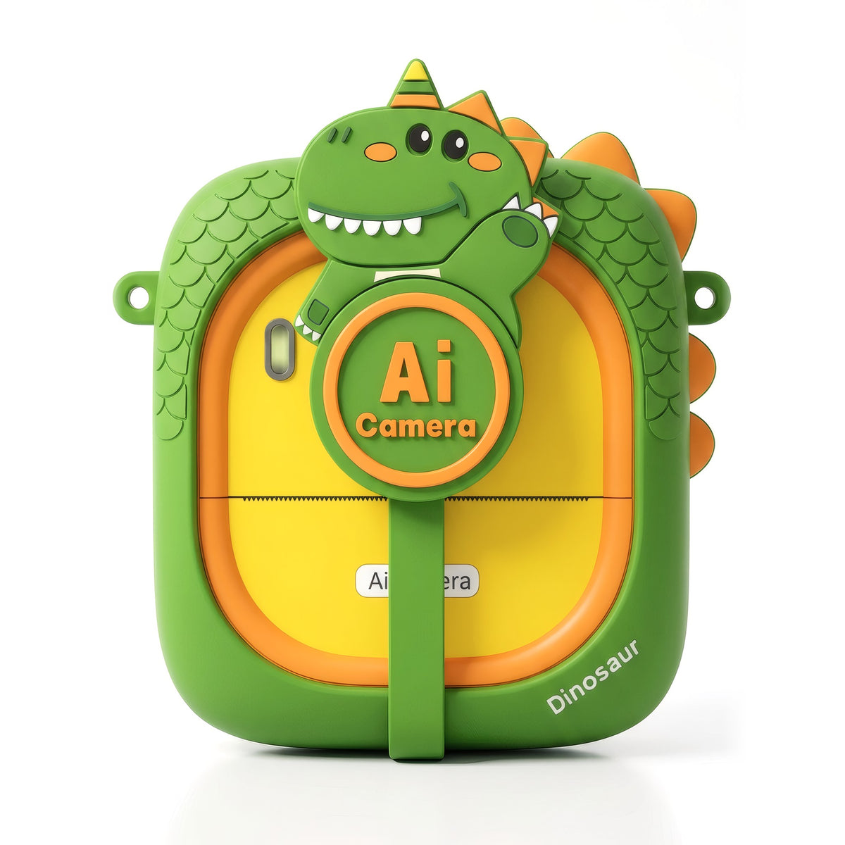 KIDSAICAM kids AI print camera front - Green Dinosaur