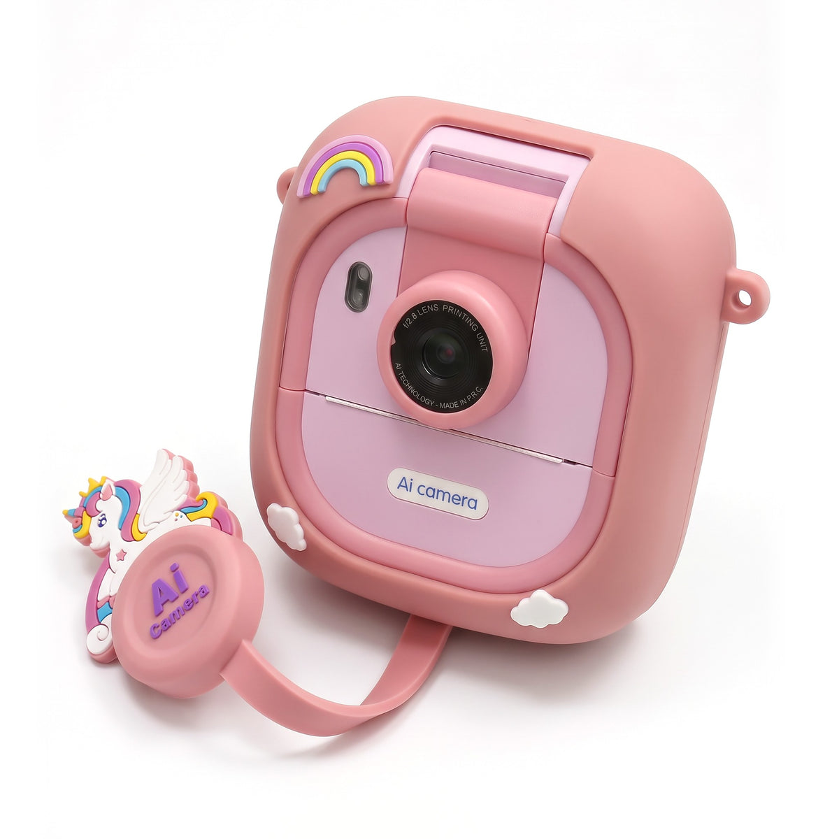 KIDSAICAM camera with lens cover off - Pink Unicorn